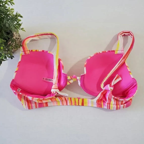 AERIE SWIM Pink Yellow Bridget Bikini Top Size 34C - Picture 4 of 9
